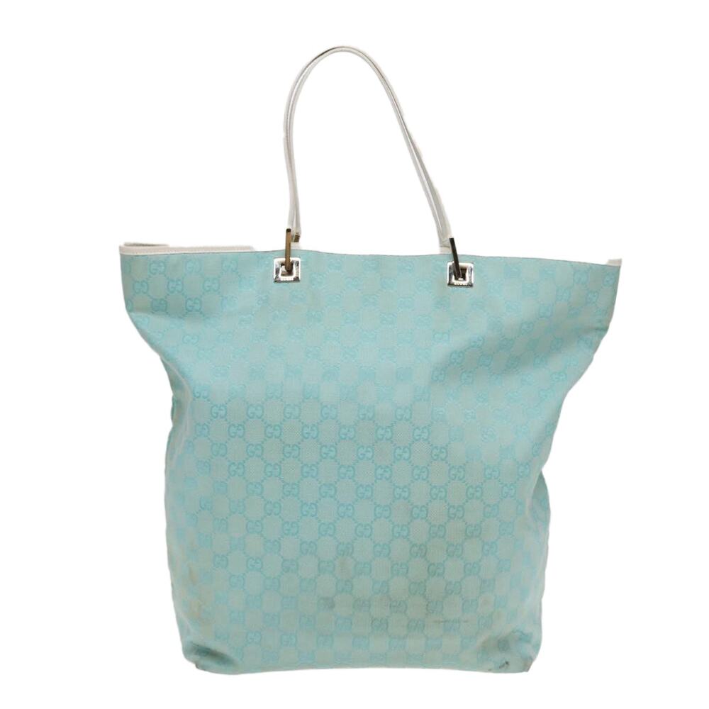 GUCCI GG Canvas Tote Bag Light Blue White Gold 002 002 - Picture 3 of 16
